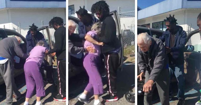 young men help elderly