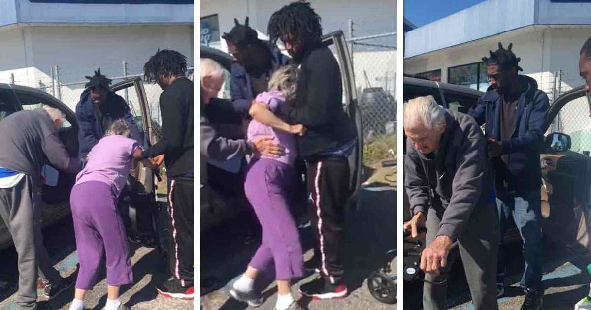 young men help elderly