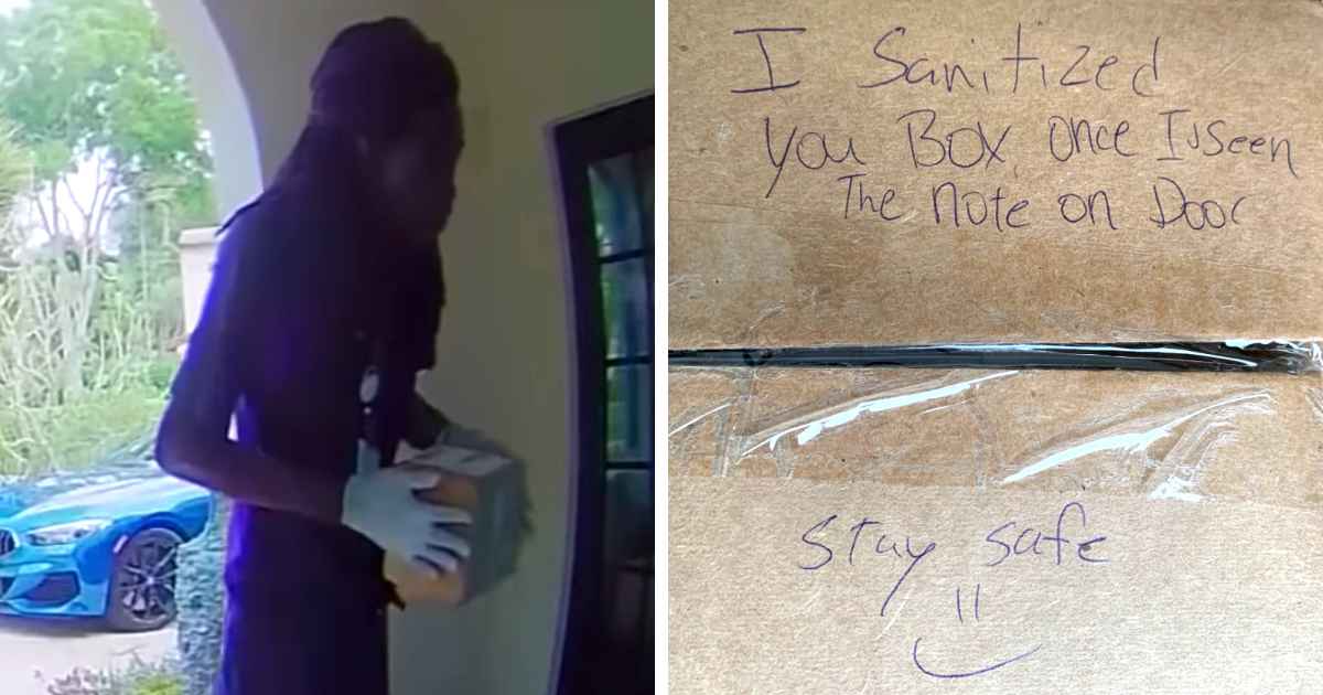 fedex-delivery-man-sanitizes-box