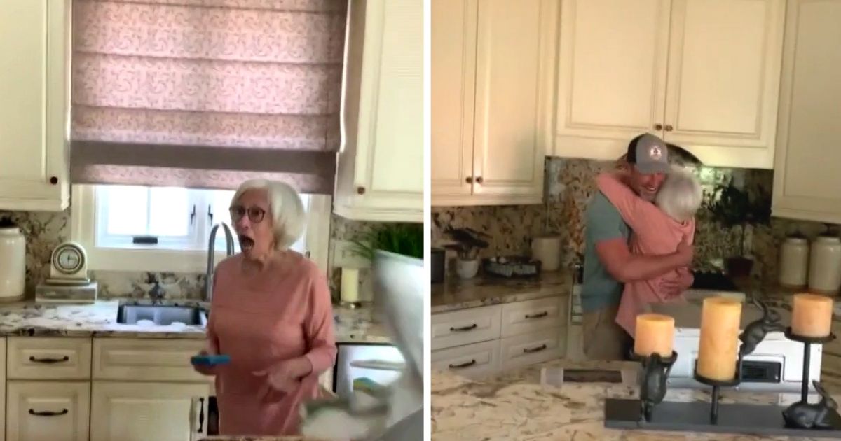masked son surprises mom