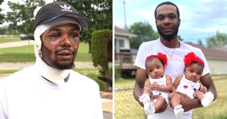 dad saves twins from fire Michigan