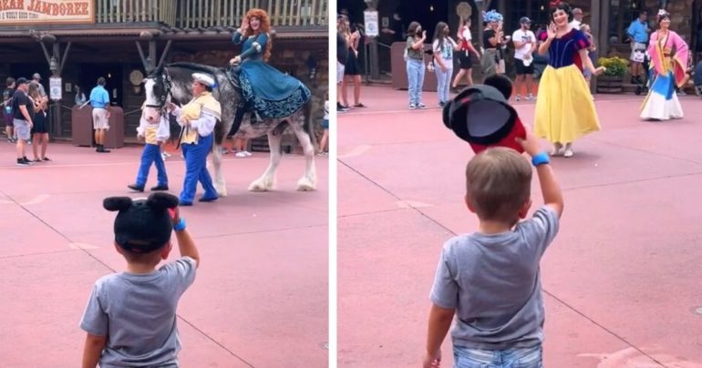 boy tipping hat to disney princess