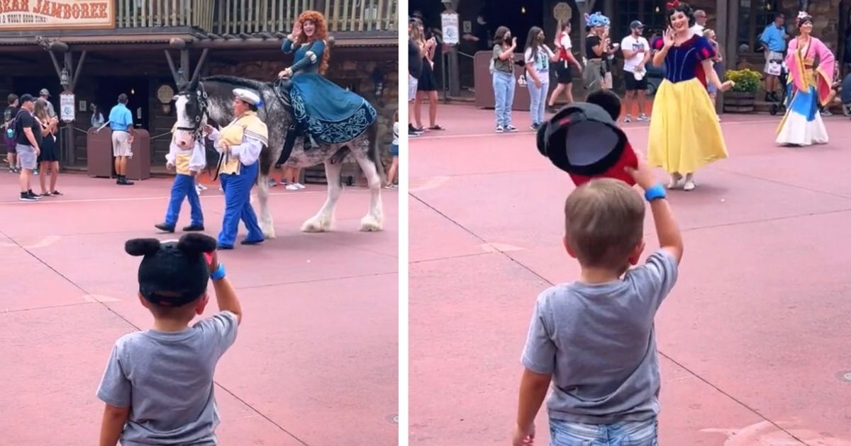 boy tipping hat to disney princess