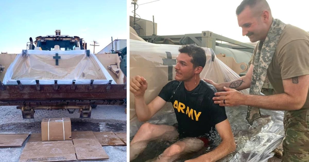 soldiers baptized in makeshift tub