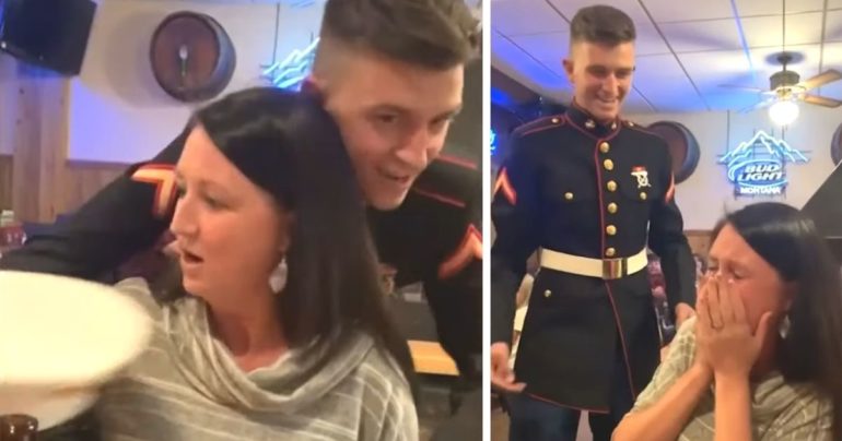 marine surprises mom at restaurant