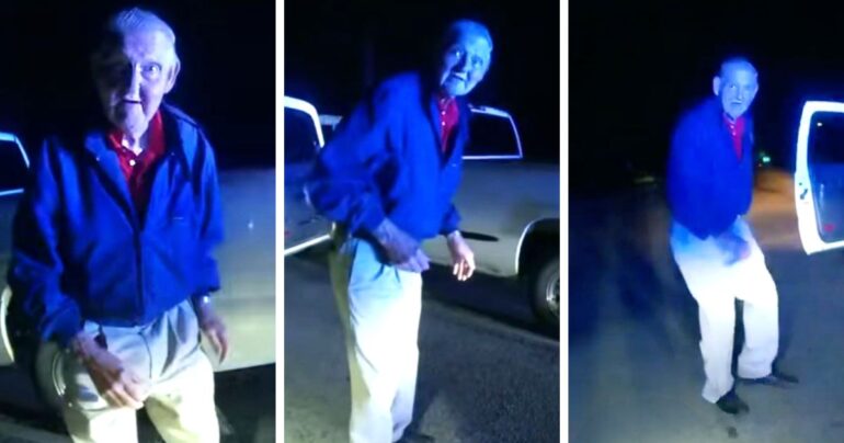 elderly man dancing during traffic stop
