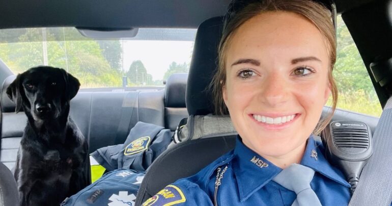 trooper adopts abandoned dog kayla moore