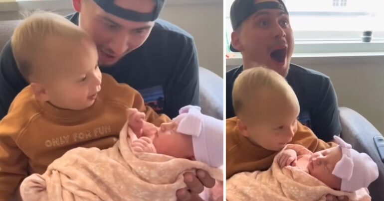 toddler sees baby sister first time