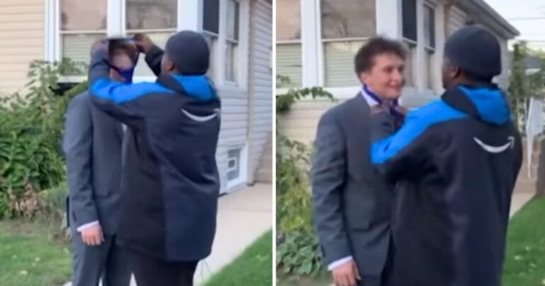 amazon driver helps teen tie