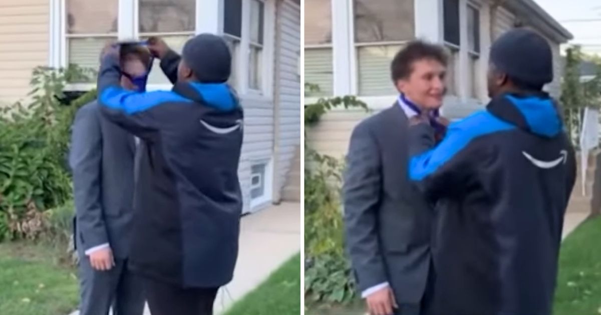 amazon driver helps teen tie