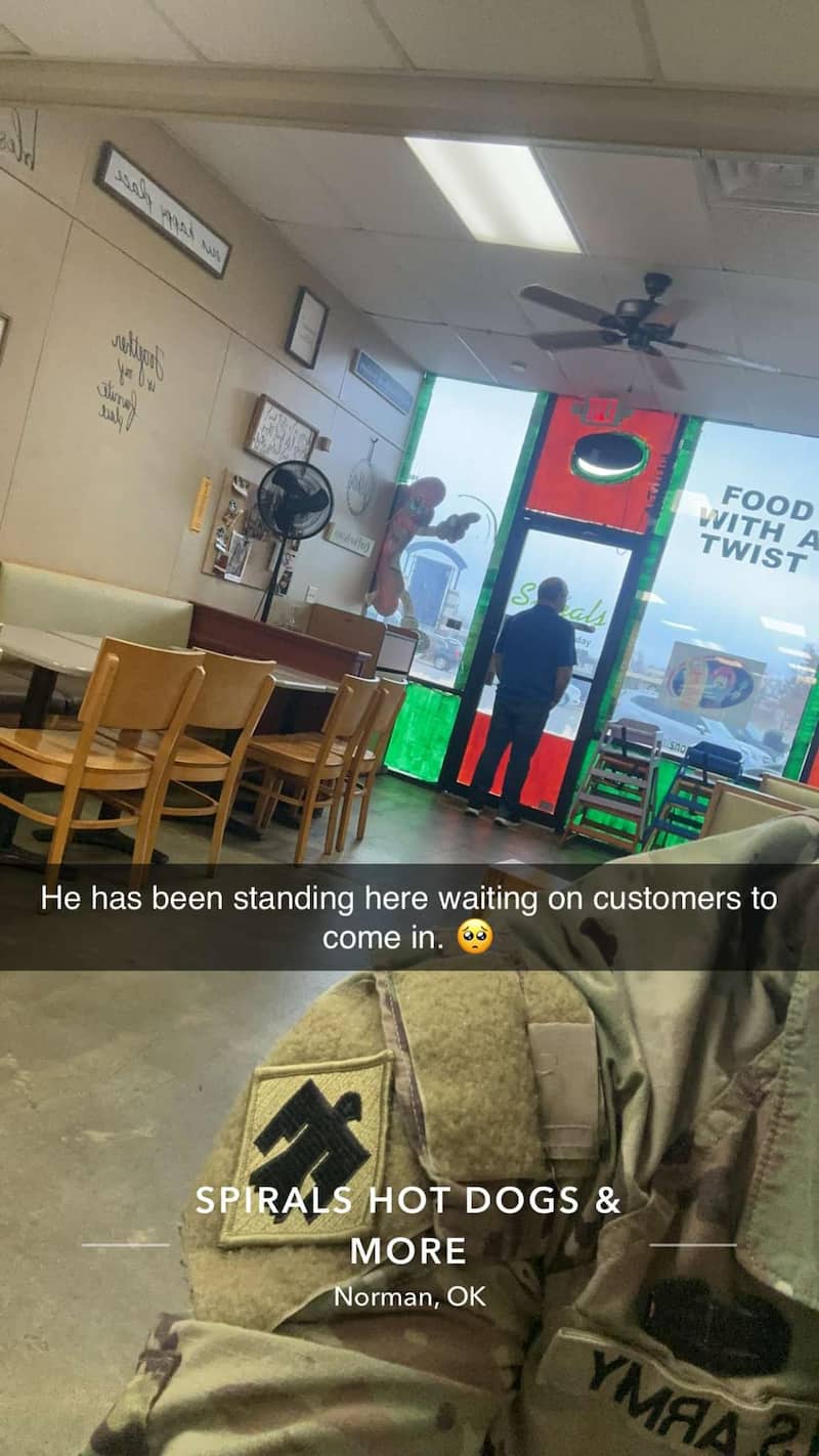 restaurant owner waiting for customers spirals norman ok