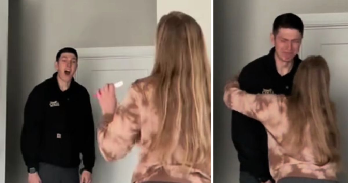 wife surprises husband with pregnancy news