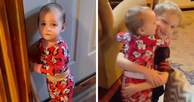 little girl hugging brother