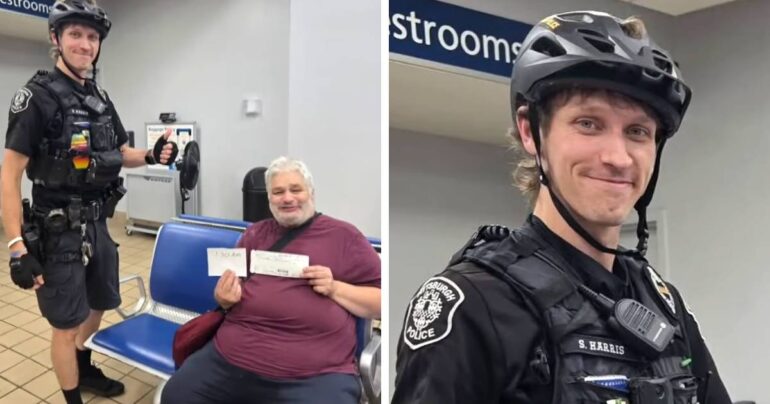 police officer helping blind man