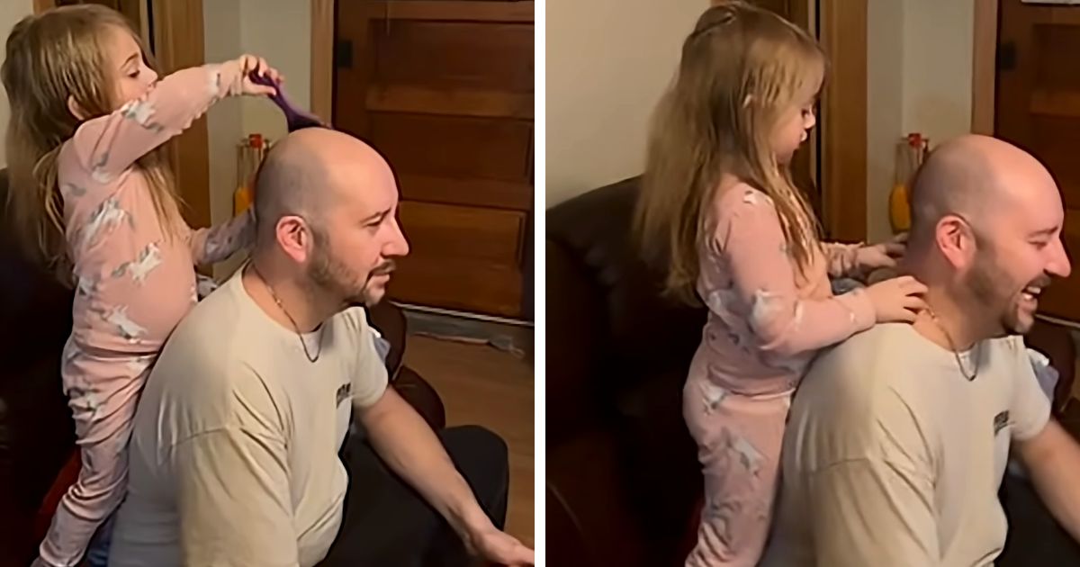 little girl combing dad hair