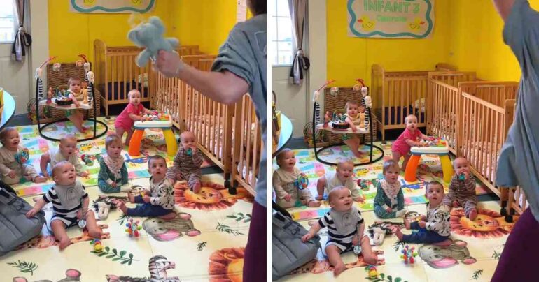 daycare worker dances for babies