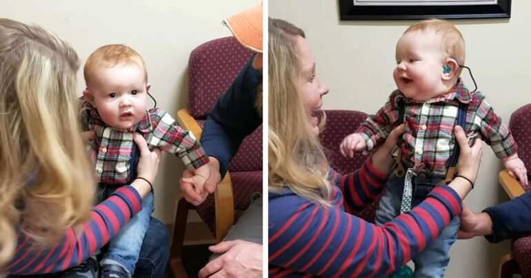 deaf boy hears parents with hearing aids