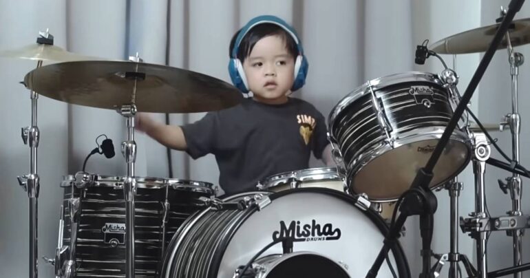 3 year old drummer misha