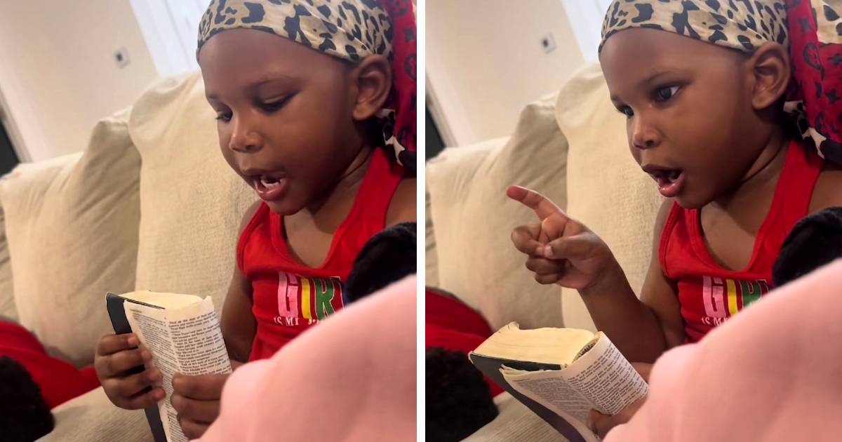 little girl reading Genesis