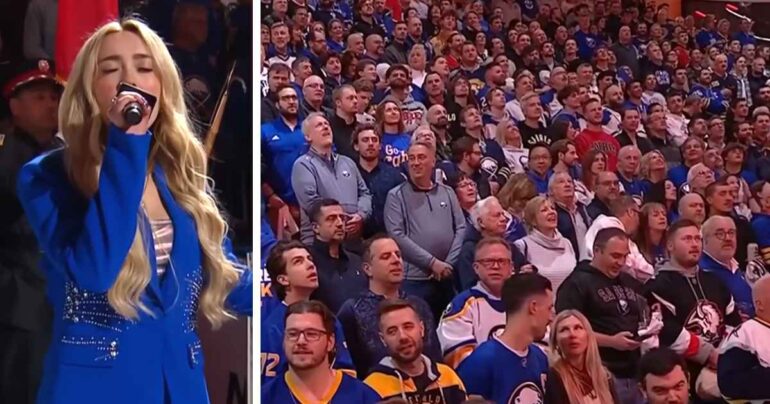 Buffalo fans singing Canadian anthem