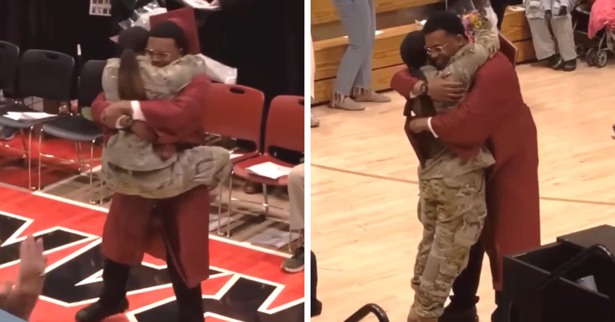 military sister surprises brother at graduation